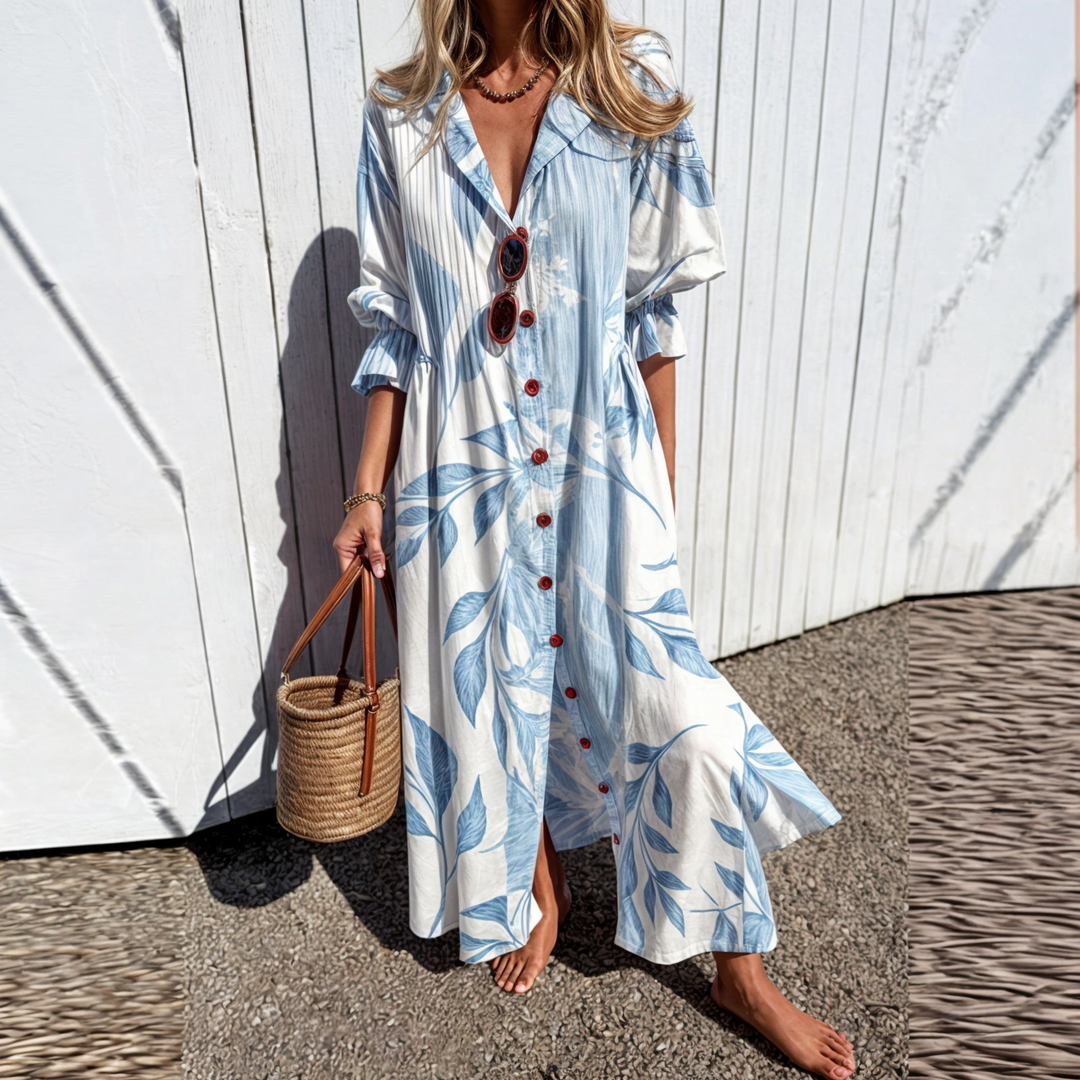 Maxi Length Floral Dress with Buttons - Odessa