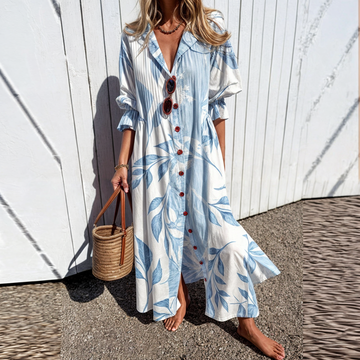 Maxi Length Floral Dress with Buttons - Odessa