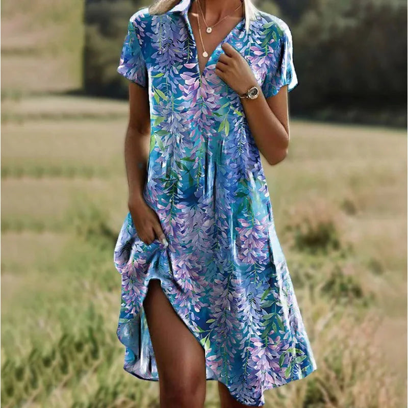 Floral Buttoned Dress with Stylish V-neck by Carla™