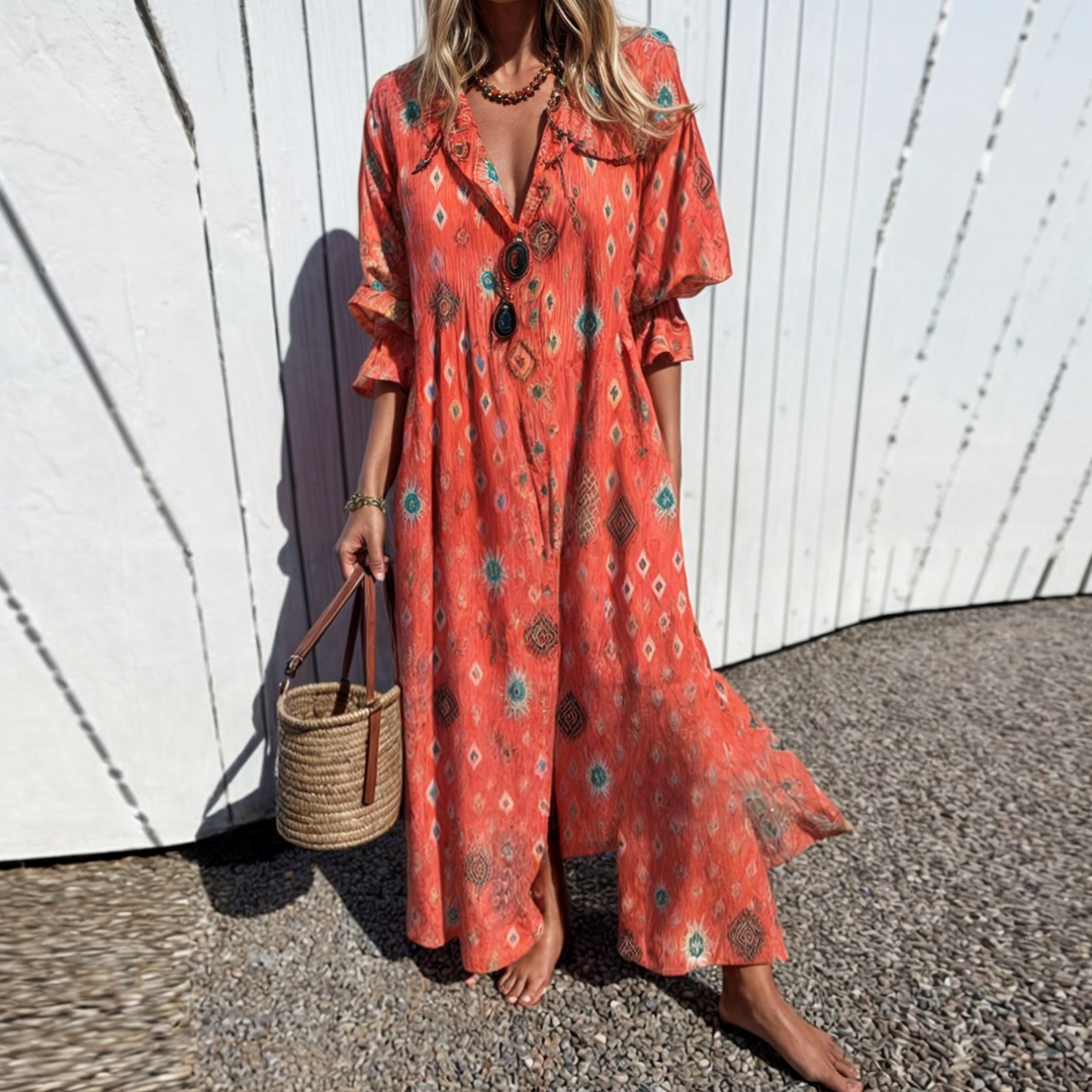 Maxi Length Floral Dress with Buttons - Odessa