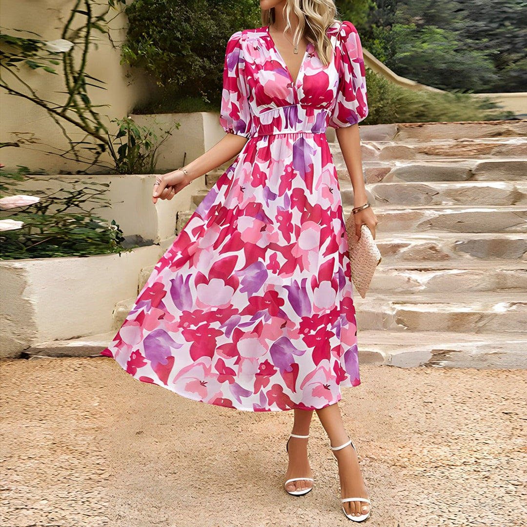 V-neck Printed Dress by Violetta™ - Casual Style
