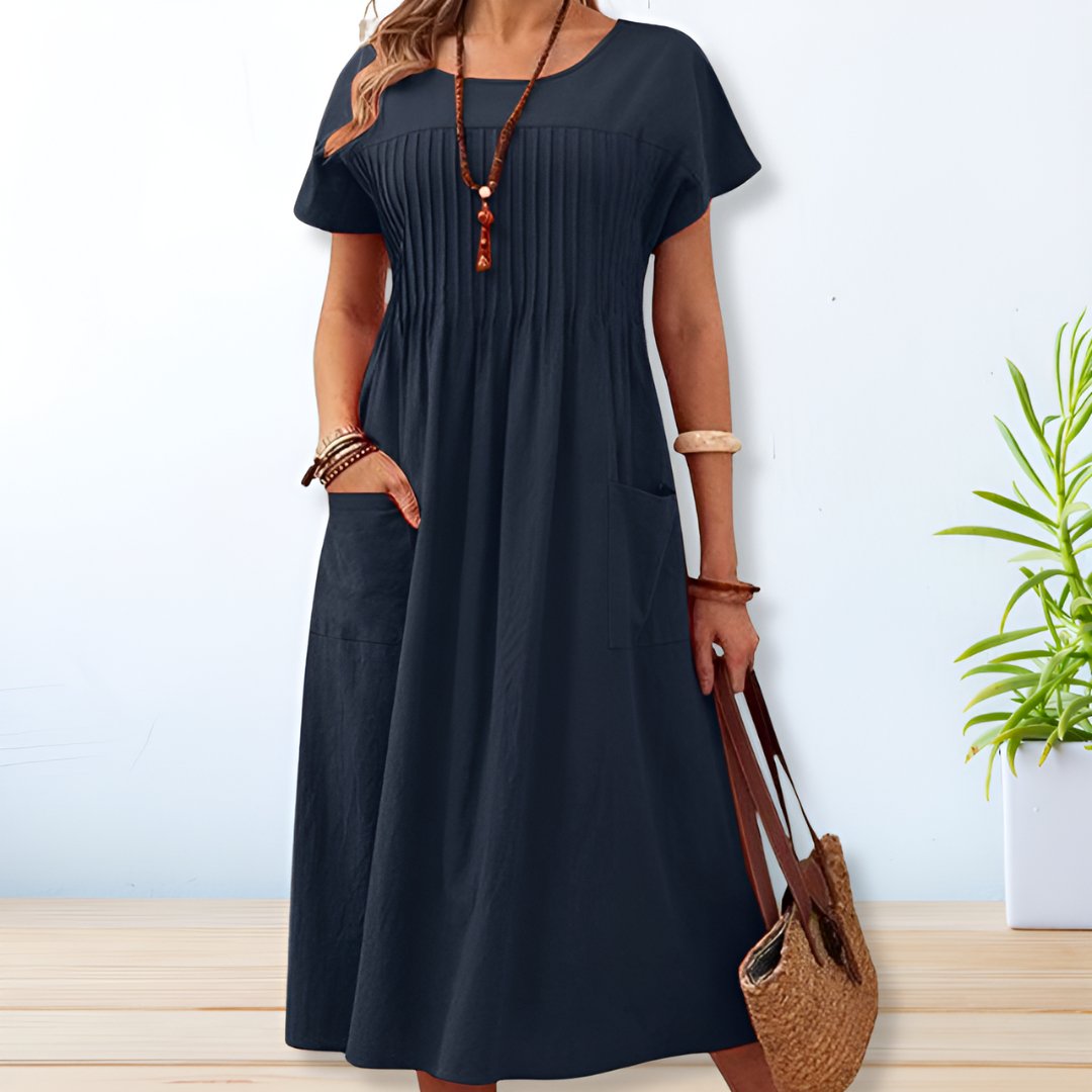 Leonie | Midi Dress with Pleated Pockets