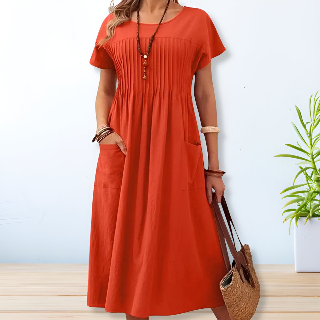 Leonie | Midi Dress with Pleated Pockets