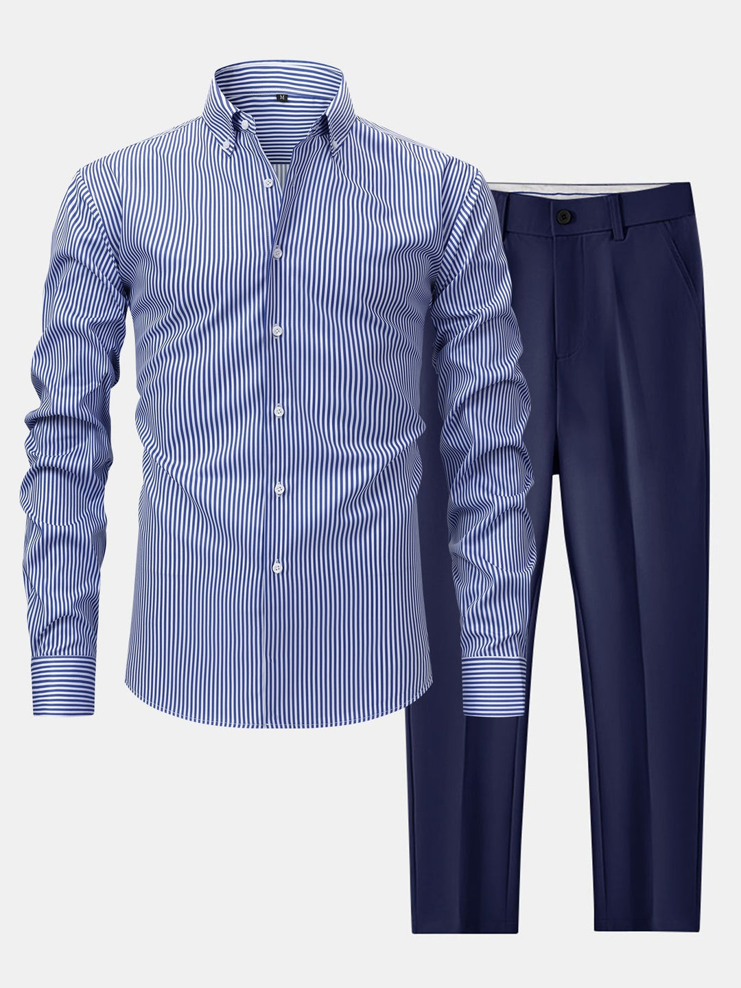Slim Fit Tapered Pants & Striped Long Sleeve Button-Up Shirt