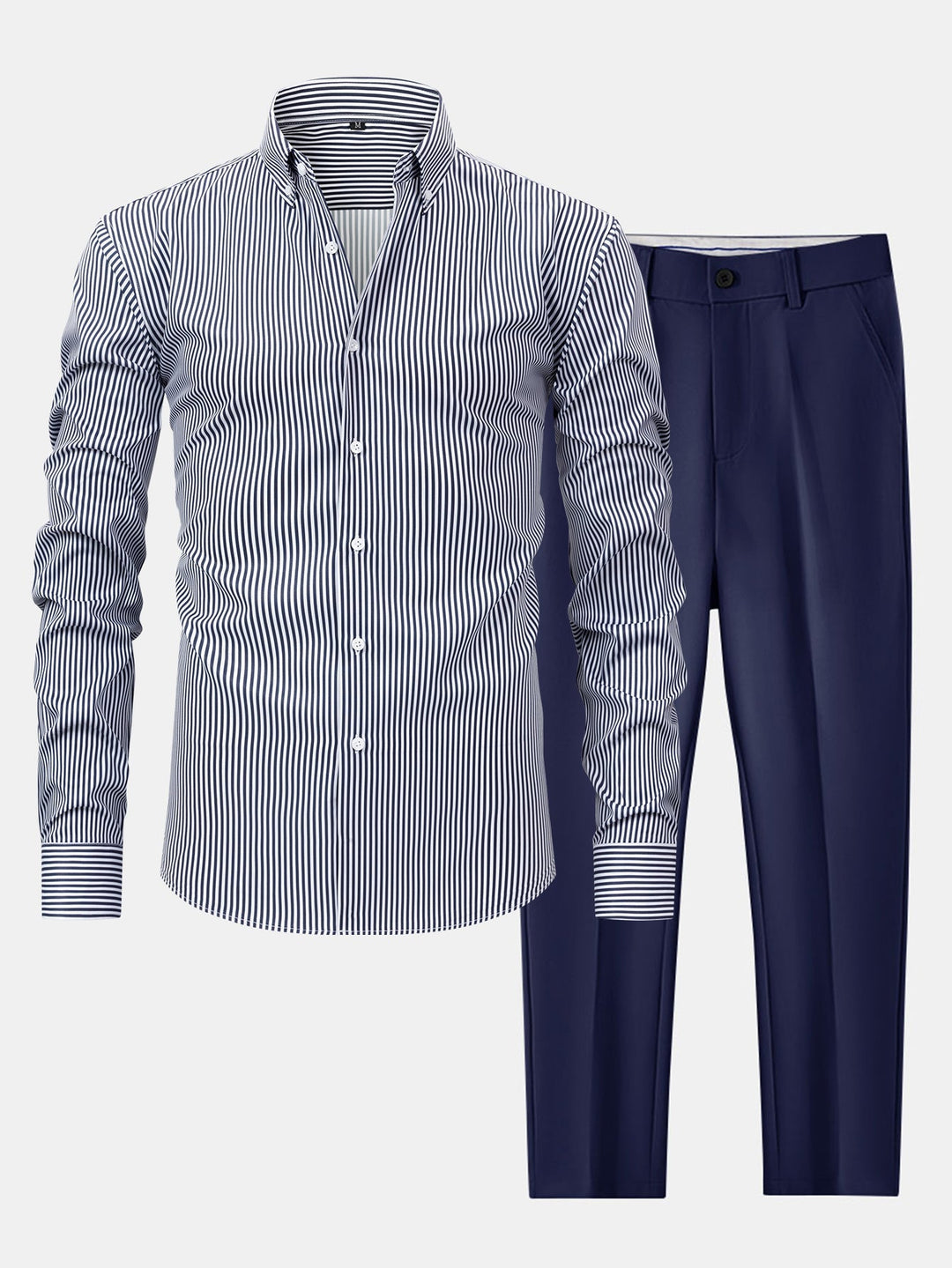 Slim Fit Tapered Pants & Striped Long Sleeve Button-Up Shirt