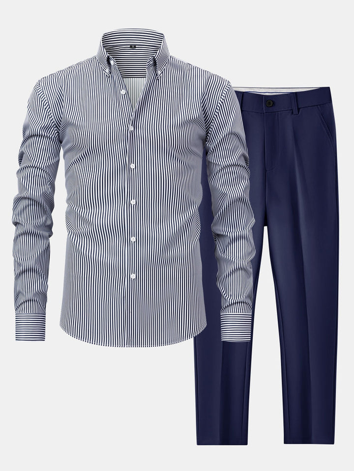 Slim Fit Tapered Pants & Striped Long Sleeve Button-Up Shirt