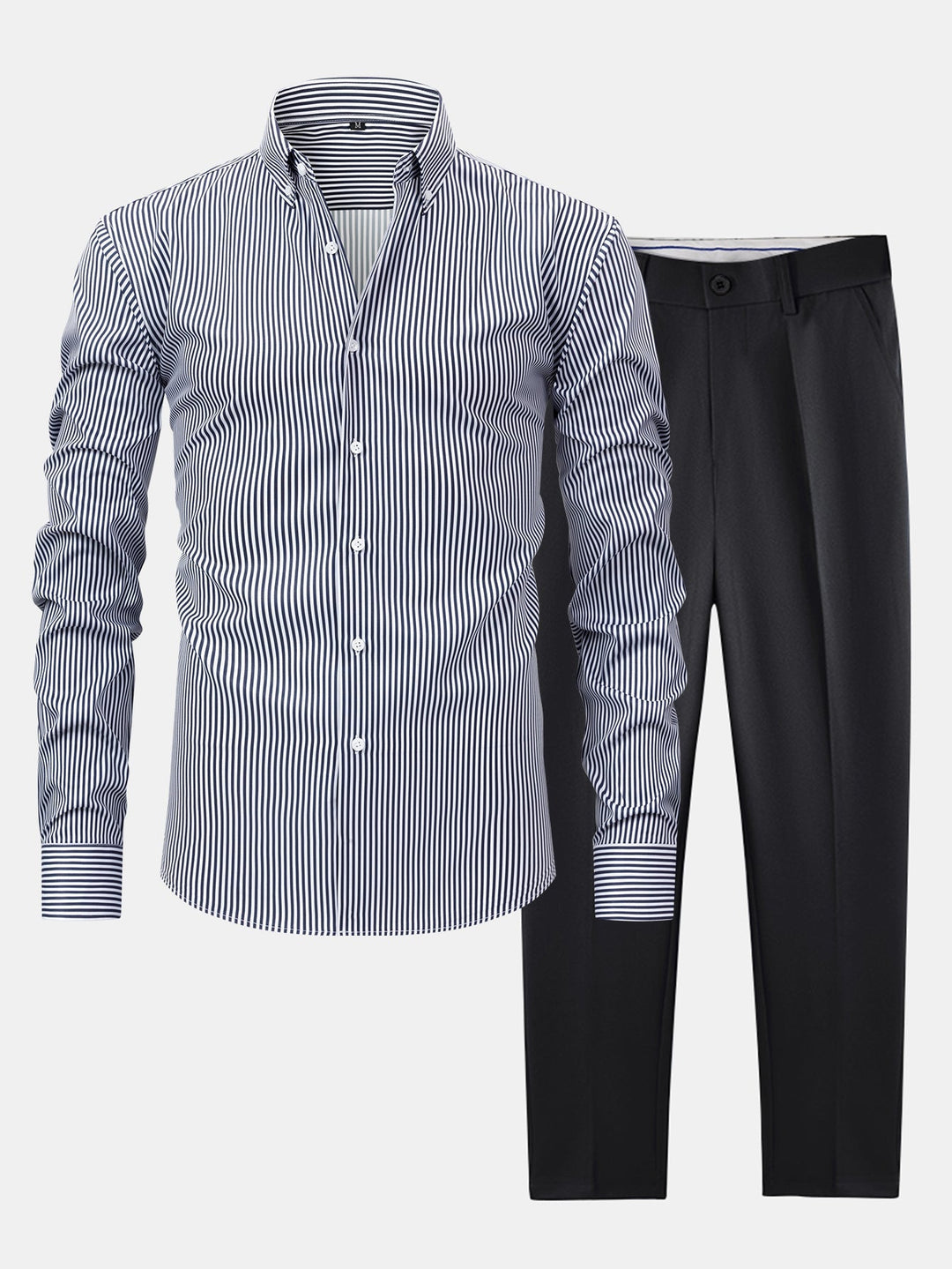Slim Fit Tapered Pants & Striped Long Sleeve Button-Up Shirt