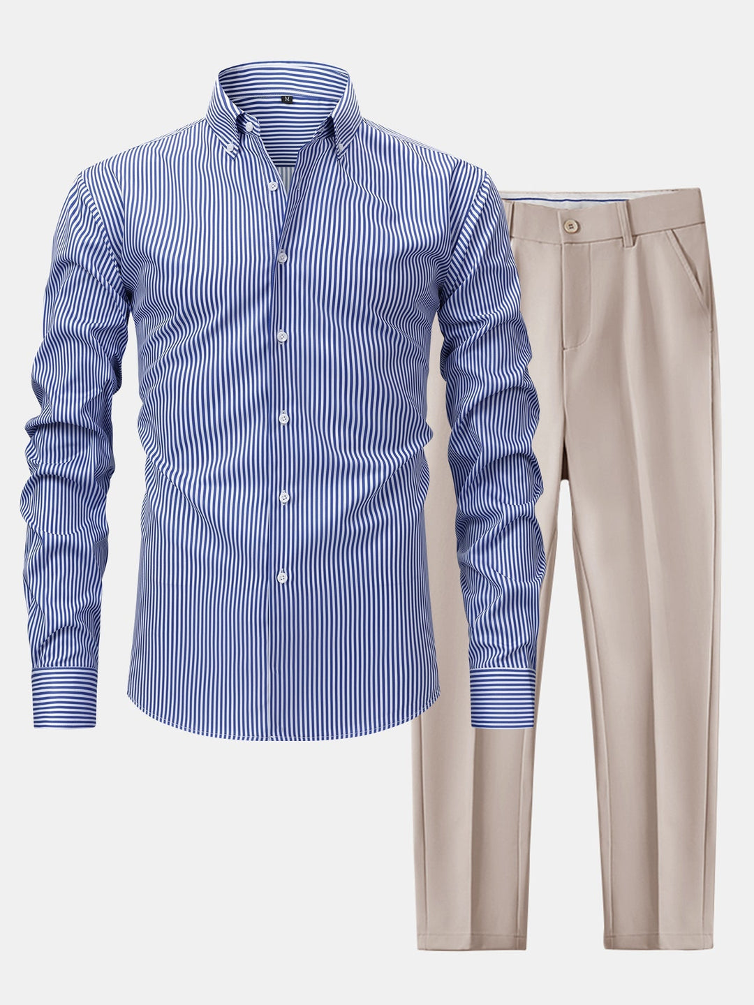 Slim Fit Tapered Pants & Striped Long Sleeve Button-Up Shirt