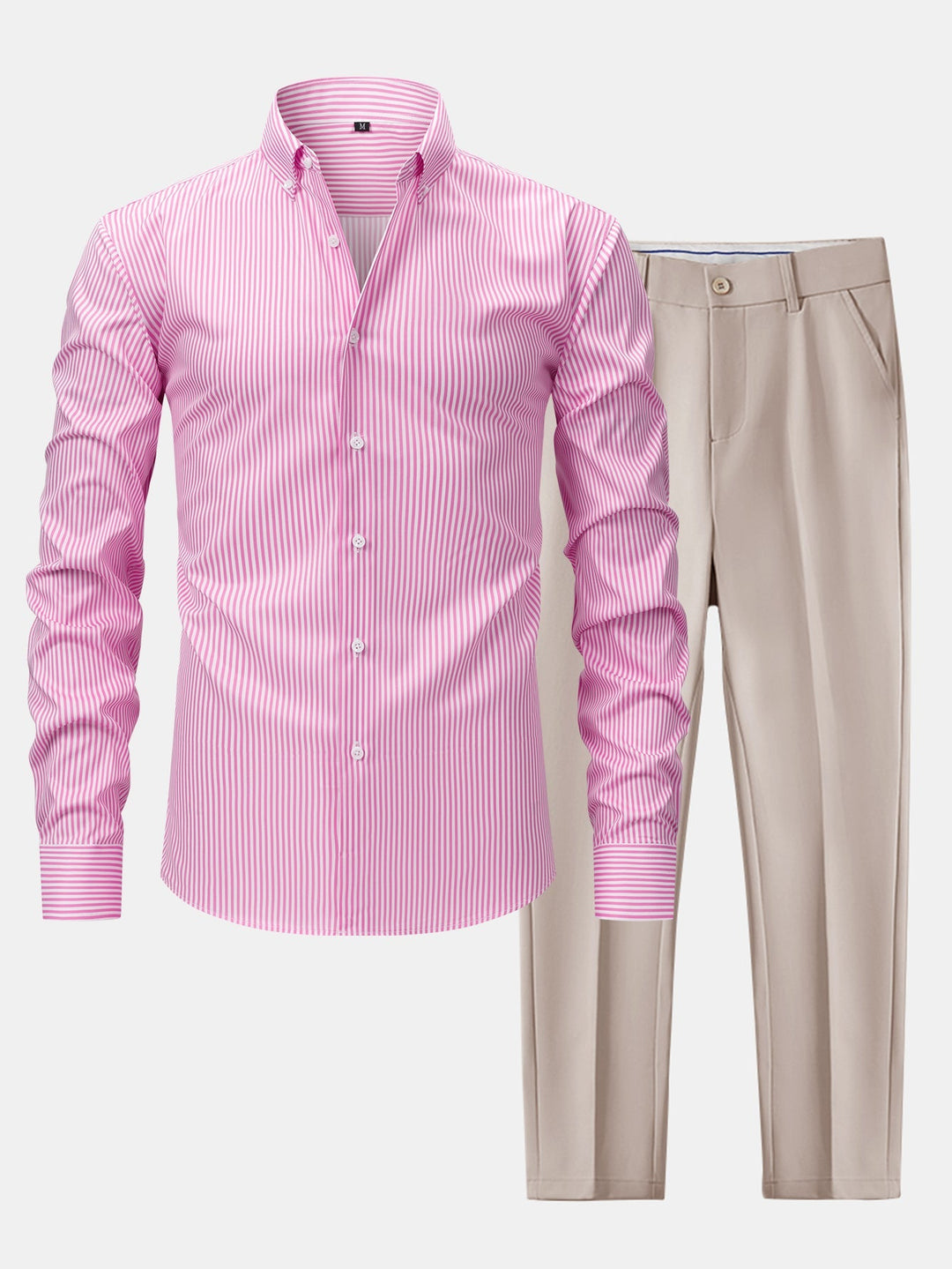 Slim Fit Tapered Pants & Striped Long Sleeve Button-Up Shirt