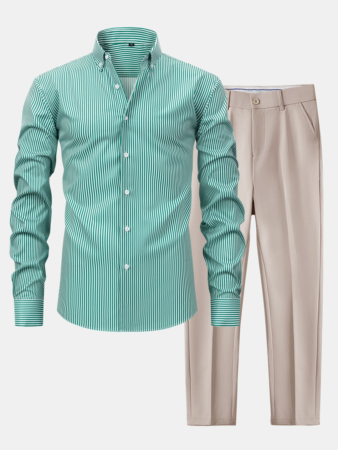 Slim Fit Tapered Pants & Striped Long Sleeve Button-Up Shirt