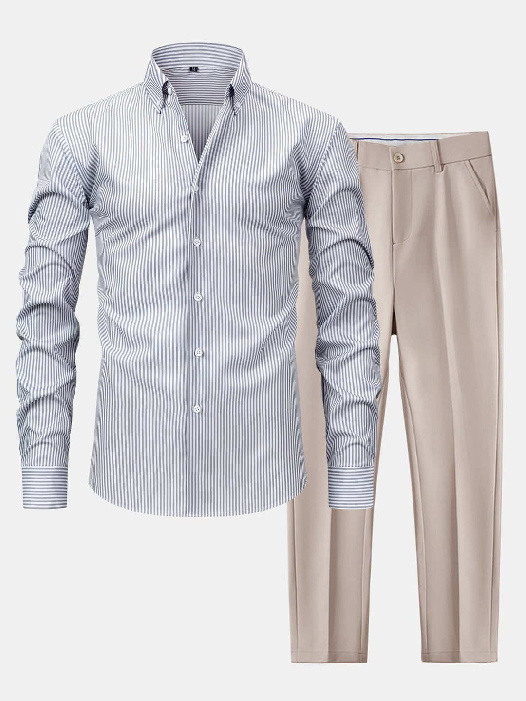 Slim Fit Tapered Pants & Striped Long Sleeve Button-Up Shirt