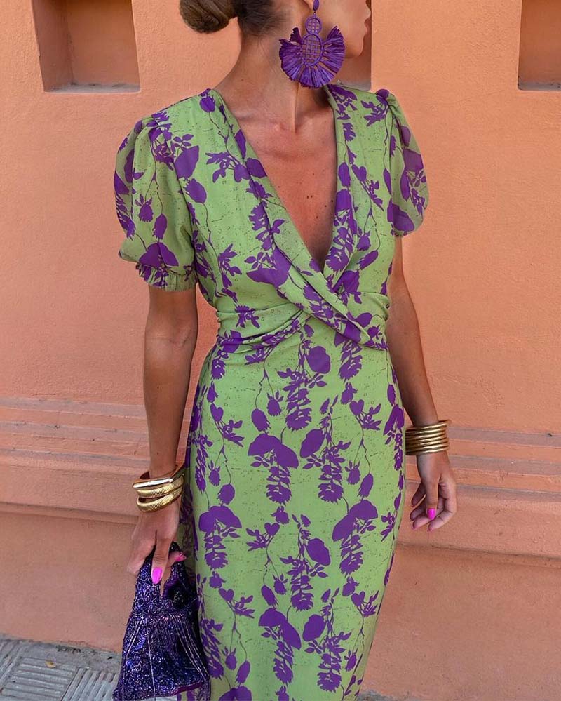 Floral Midi Dress with V-Neck | Brie