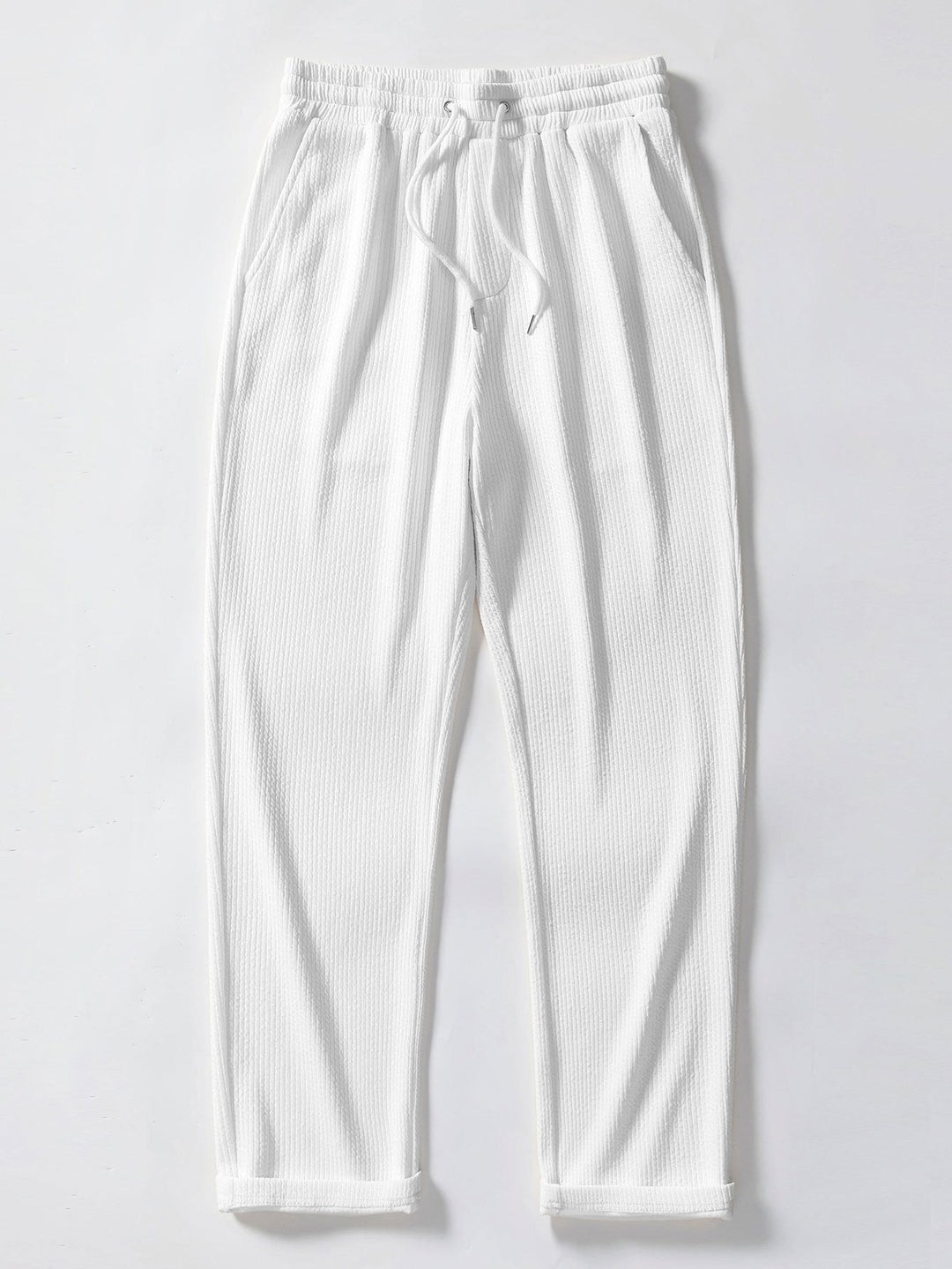 Ribbed Button-Up Shirt with Long Sleeves & Straight Leg Muscle Fit Pants
