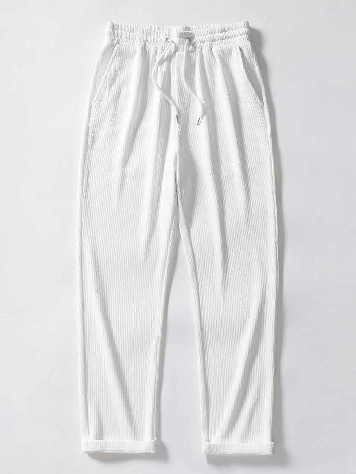 Ribbed Button-Up Shirt with Long Sleeves & Straight Leg Muscle Fit Pants