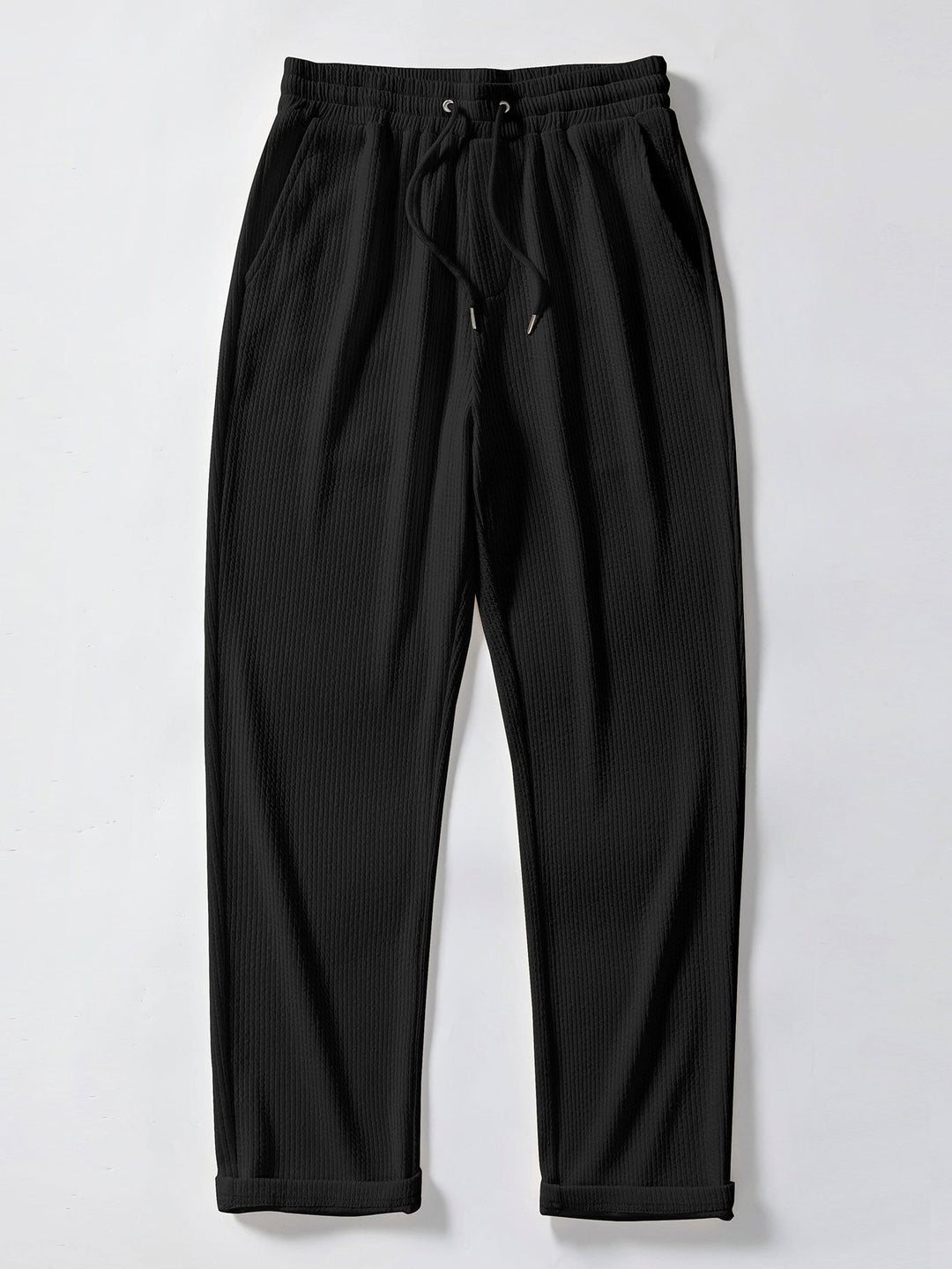 Ribbed Button-Up Shirt with Long Sleeves & Straight Leg Muscle Fit Pants