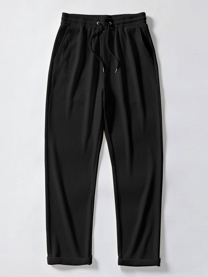 Ribbed Button-Up Shirt with Long Sleeves & Straight Leg Muscle Fit Pants